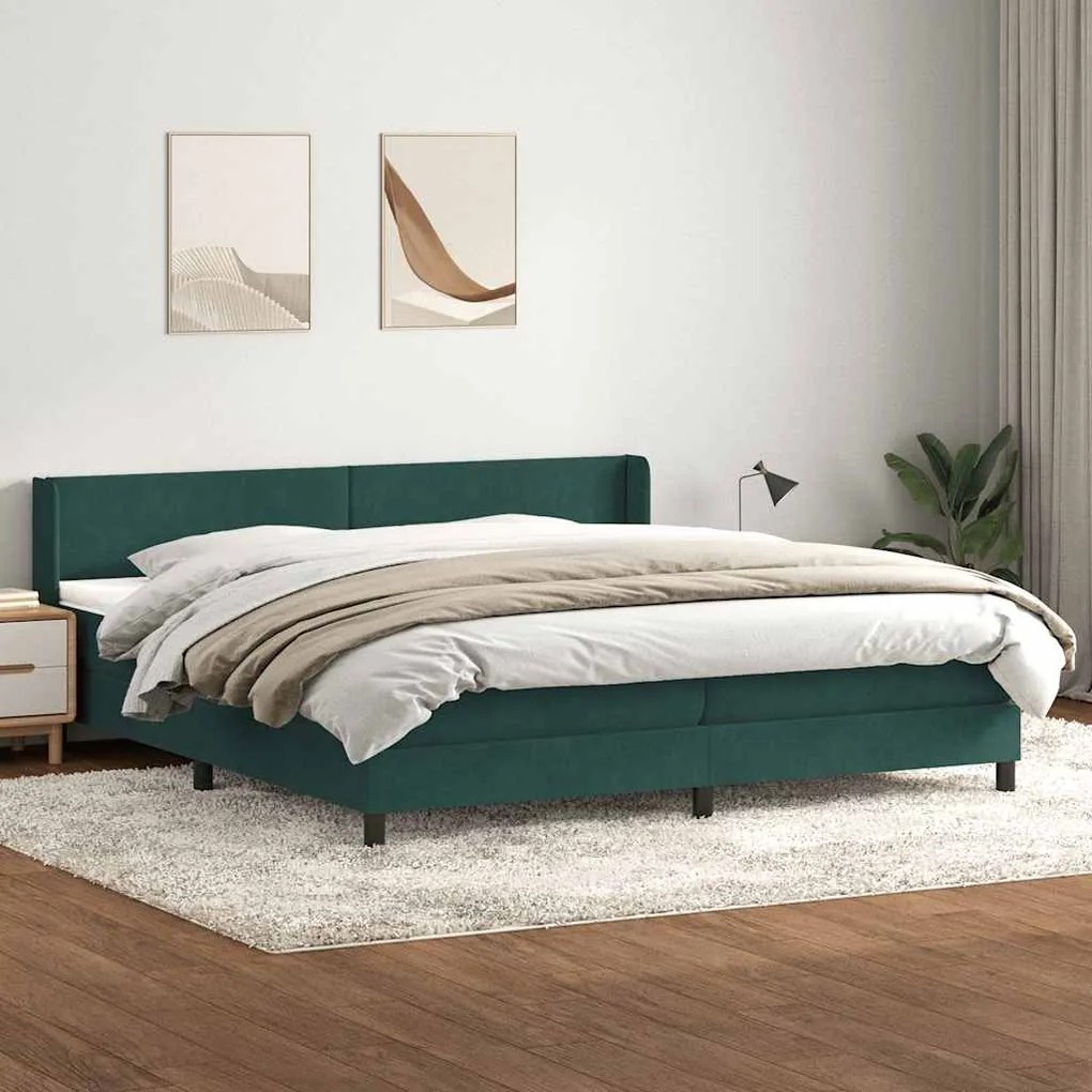 vidaXL Box Spring κρεβάτι με στρώμα σκούρο πράσινο 180x220cm Βελούδινο