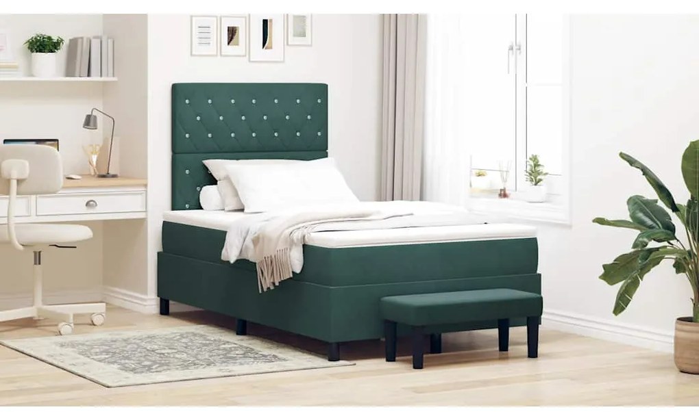 vidaXL Κρεβάτι με ελατήρια Σκούρο Πράσινο 120 x 200 cm Βελούδο