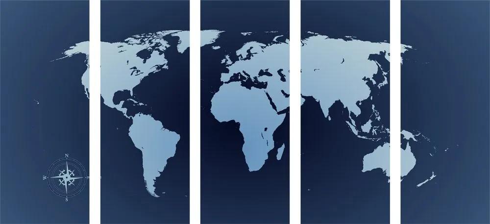 Χάρτης εικόνας του κόσμου με 5 μέρη σε αποχρώσεις του μπλε - 100x50