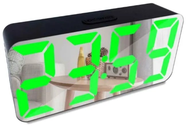 LED ρολόι ξυπνητήρι καθρέφτης μαύρο με πράσινα ψηφία DS-3622X OEM