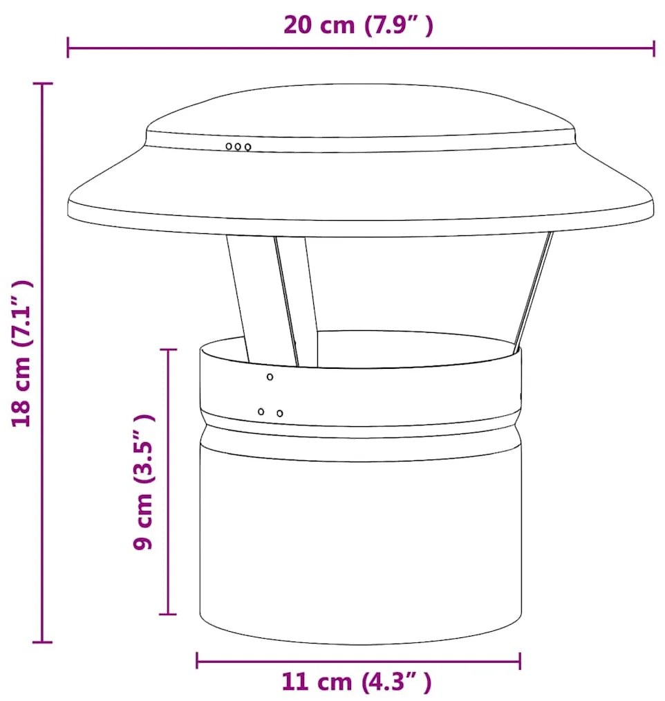 vidaXL Κάλυμμα Βροχής Καμινάδας Ασημί 20 x 20 x 18 εκ.