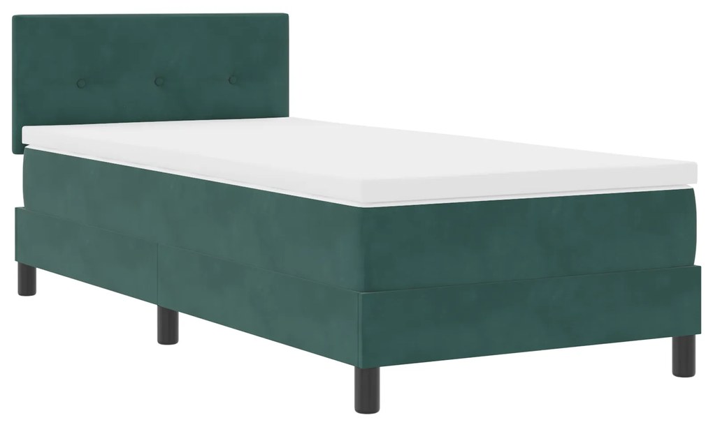 vidaXL Κρεβάτι Box Spring με Στρώμα & LED Σκούρο Πράσινο 90x200 εκ. Βελούδο
