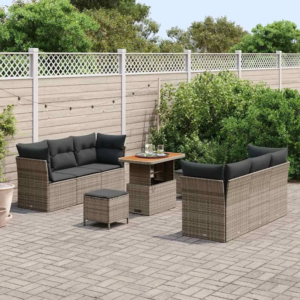 vidaXL Σετ Καναπέ Κήπου με μαξιλάρι 9 pcs Γκρι 90 x 55 x 71 cm