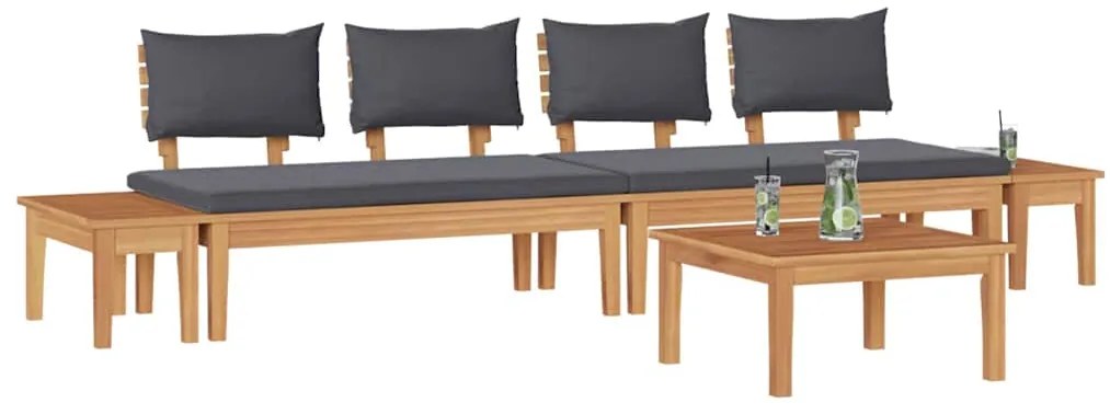 vidaXL Σετ Παγκάκι Κήπου 5 pcs Καφέ, Γκρί Πολυ rattan, βαμμένο ατσάλι