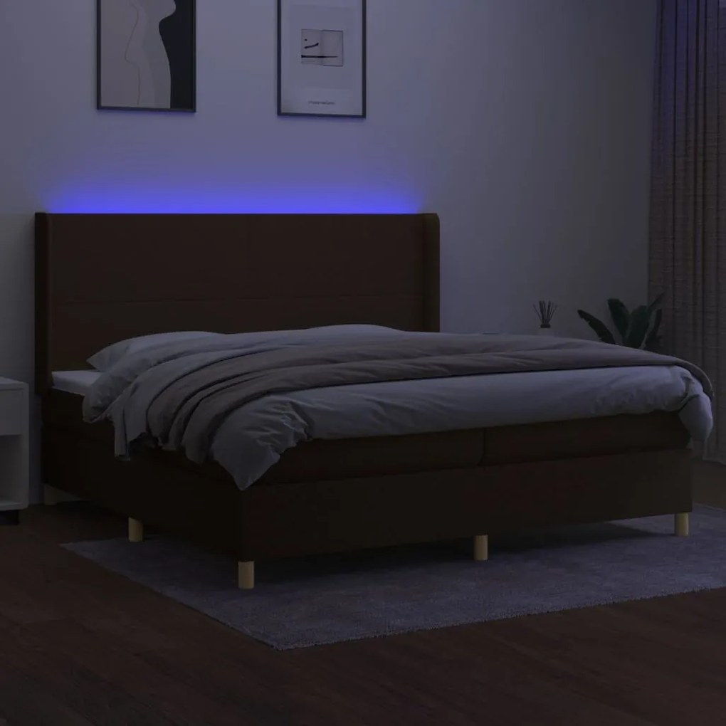 Κρεβάτι Boxspring με Στρώμα &amp; LED Σκ.Καφέ 200x200εκ. Υφασμάτινο - Καφέ