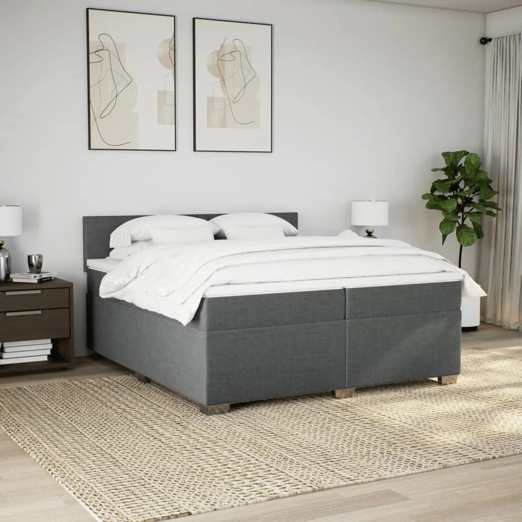 vidaXL Κρεβάτι Boxspring με Στρώμα Σκούρο Γκρι 200x200 εκ. Υφασμάτινο