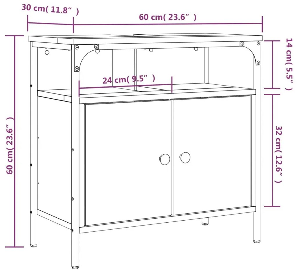 Ντουλάπι Νιπτήρα Μπάνιου Sonoma Δρυς 60x30x60 εκ. Επεξ. Ξύλο - Καφέ