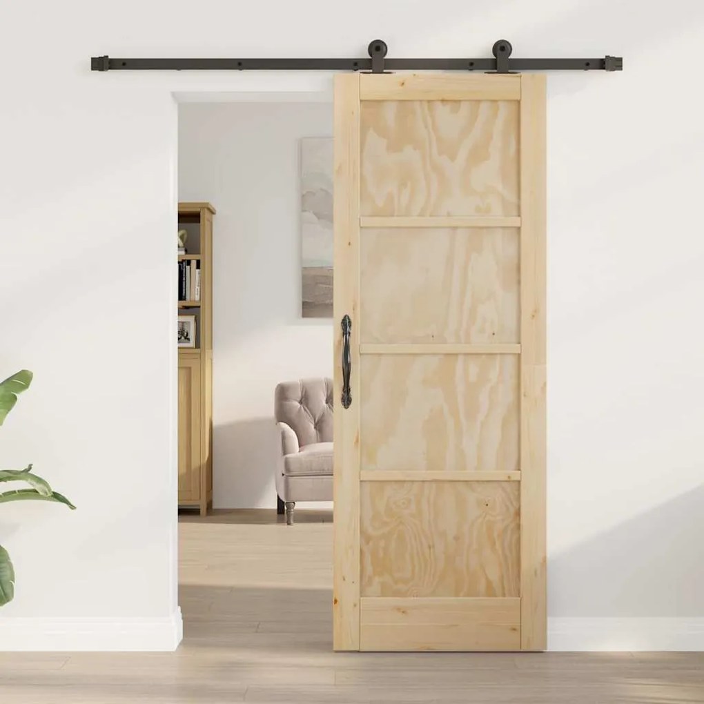 vidaXL Σετ Συρόμενης Πόρτας Φυσικό και μαύρο 73.5 x 198.5 εκ.
