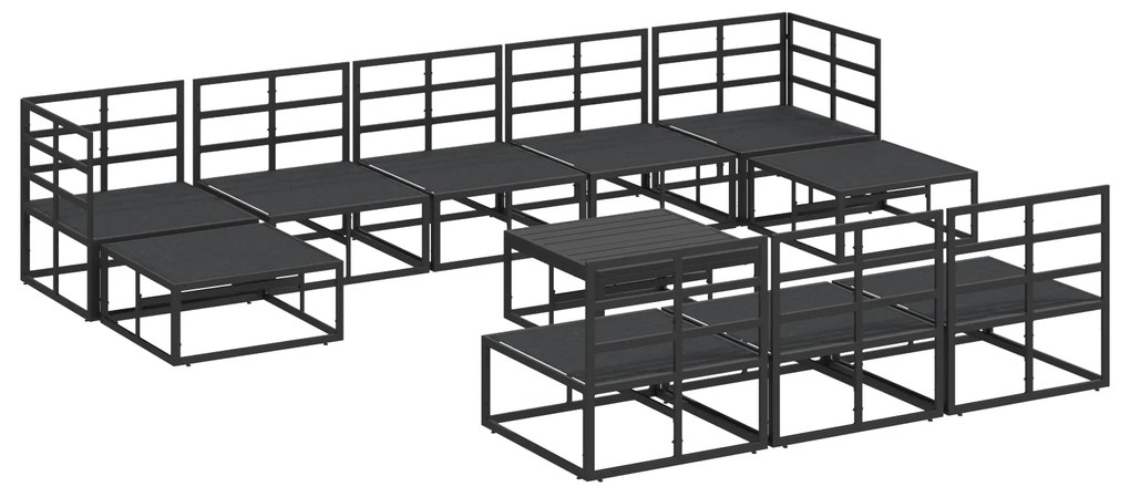vidaXL Σετ Καναπέ Κήπου με μαξιλάρι 11 pcs Μαύρο Αλουμίνιο