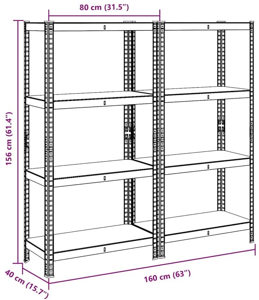 Ράφια αποθήκευσης 4 στρώσεων 2 τμχ Ασημί χάλυβας &amp; Τεχνικό ξύλο - Ασήμι