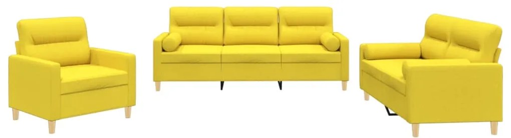 vidaXL Σετ Σαλονιού 3 Τεμαχίων Αν. Κίτρινο Υφασμάτινο με Μαξιλάρια