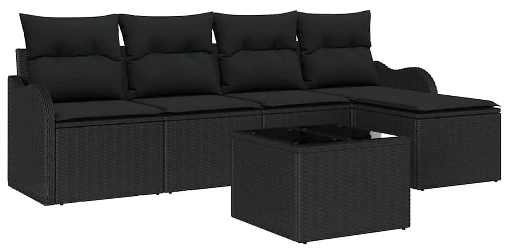 vidaXL Σετ Καναπέ Κήπου με μαξιλάρι 6 pcs Μαύρο Πολυ ράταν