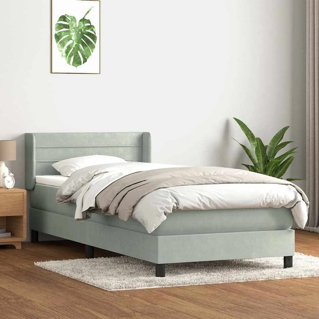 Box Spring κρεβάτι με στρώμα ανοιχτό γκρι 80x220 cm Βελούδινο - Γκρι