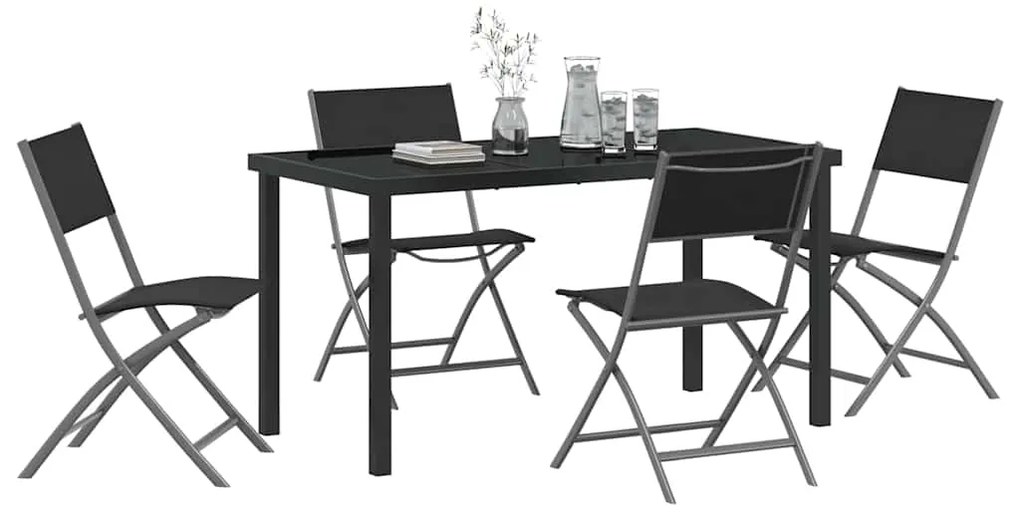 vidaXL Σέτ φαγητού για κήπο 5 pcs Μαύρο Χάλυβας με επίστρωση πούδρας