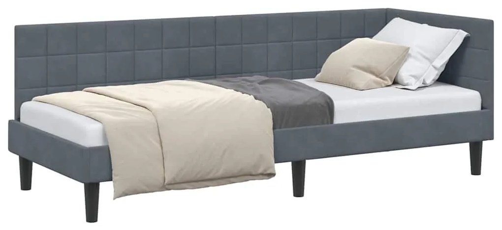 vidaXL Κρεβάτι Γωνίας με κεφαλάρι Σκούρο Γκρι 80 εκ x 200 εκ Βελούδο