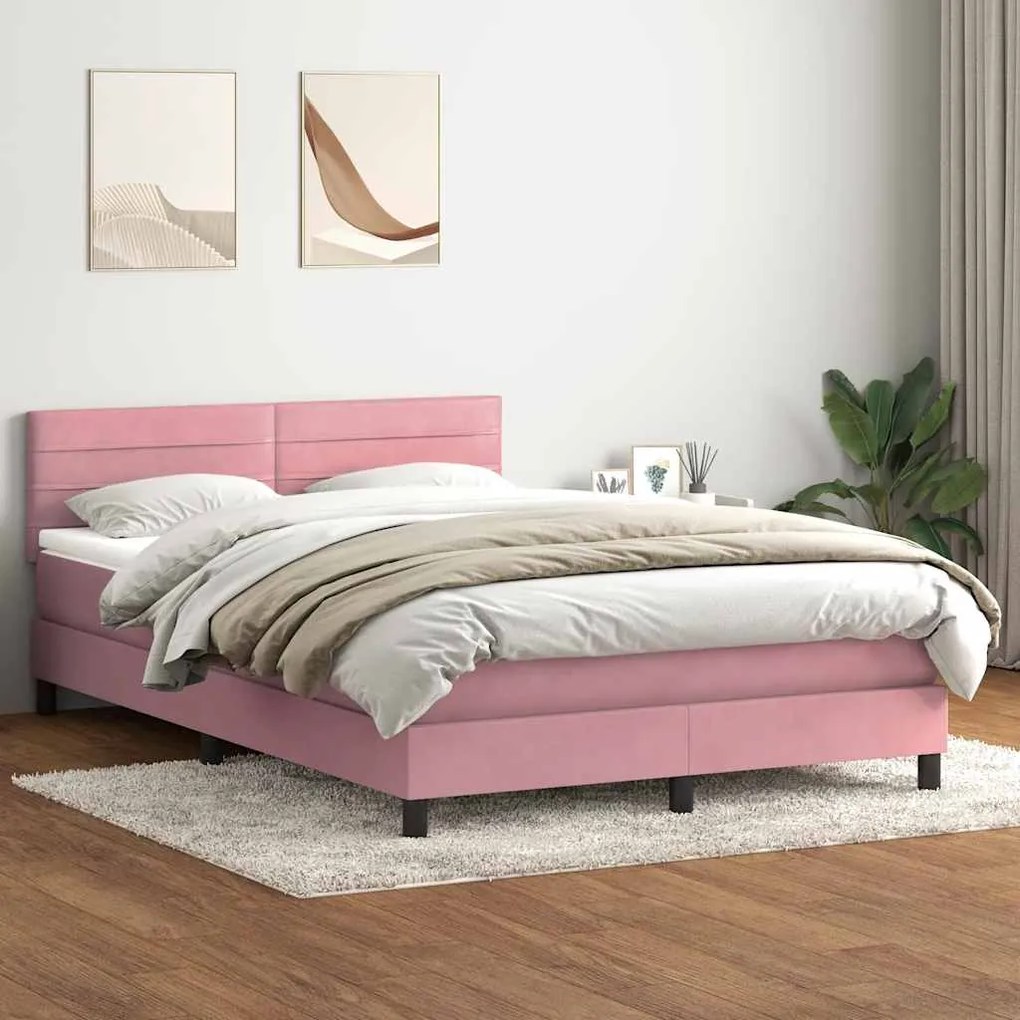 Κρεβάτι Boxspring με Στρώμα Ροζ 160x210 εκ. Βελούδινο - Ροζ