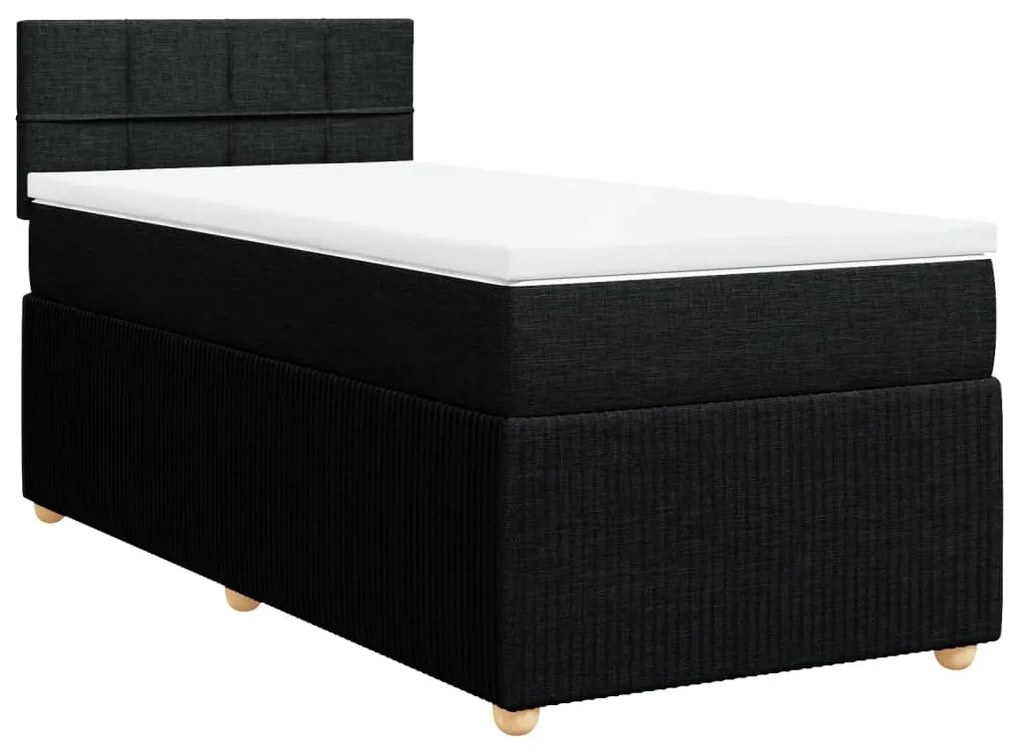 vidaXL Κρεβάτι Boxspring με Στρώμα Μαύρο 90x190 εκ.Υφασμάτινο