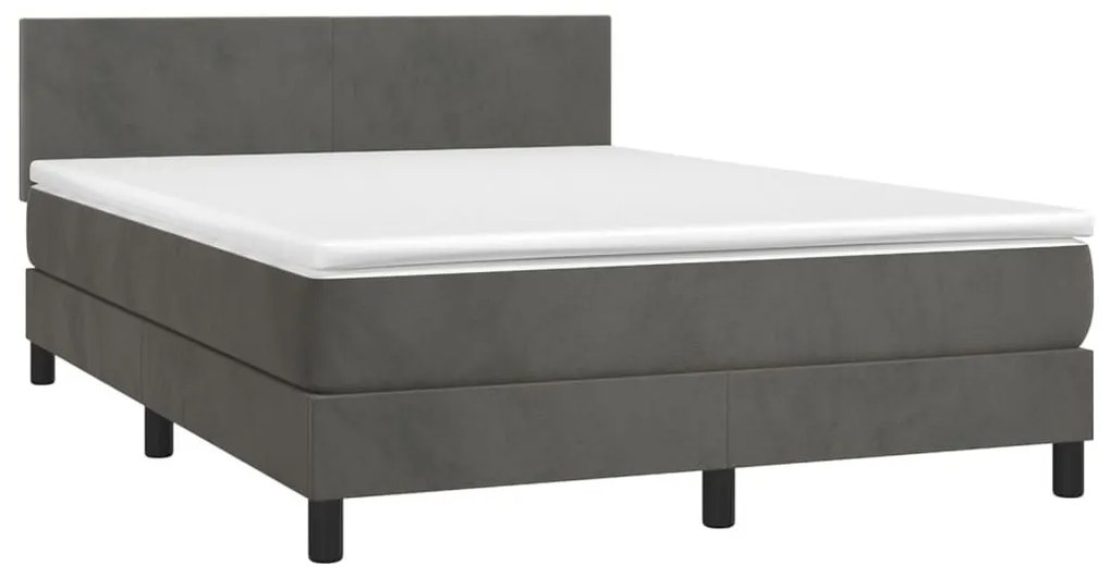 Κρεβάτι Boxspring με Στρώμα Σκούρο Γκρι 140x190 εκ. Βελούδινο - Γκρι