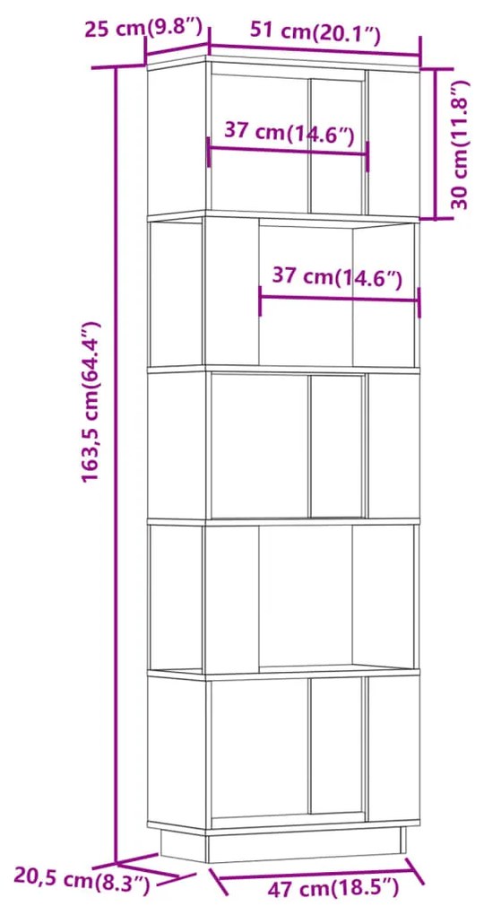 Βιβλιοθήκη/Διαχωριστικό Χώρου Μελί 51x25x163,5 εκ. Μασίφ Ξύλο - Καφέ