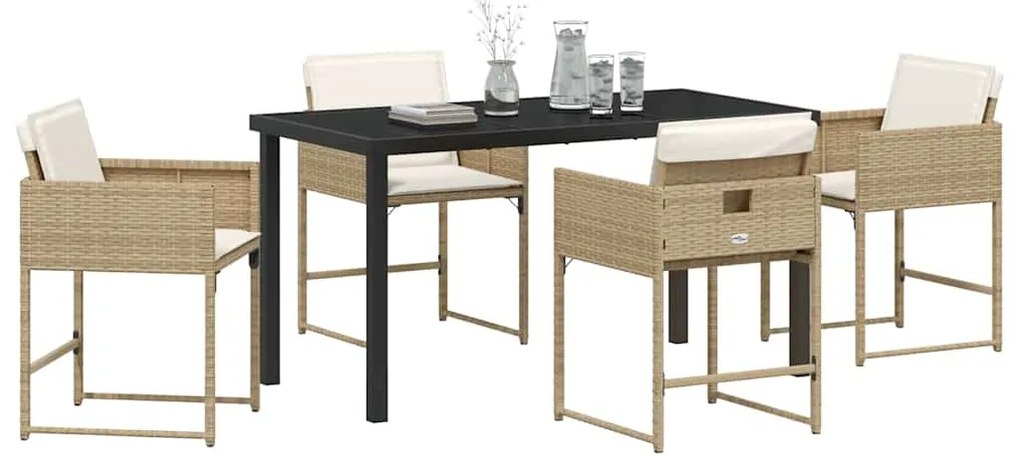 vidaXL Σέτ φαγητού για κήπο με μαξιλάρι 5 pcs Μπεζ Πολυ ράταν