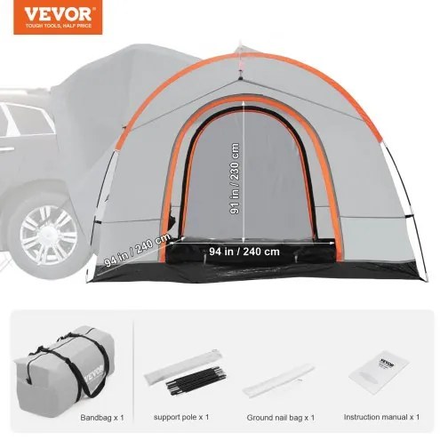 VEVOR SUV Camping Tent, 8&#039;-8&#039; SUV Tent Attachment for Camping with Rain Layer and Carry Bag, Waterproof PU2000mm Double Layer Truck Tent, Accommodate 6-8 Person, Rear Tent for Van Hatch Tailgate
