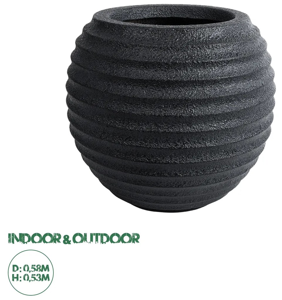 20713 GloboStar® Artificial Garden ILAEIRA 20713 Επιδαπέδιο Πολυεστερικό Τσιμεντένιο Κασπώ Γλάστρα - Flower Pot Μαύρο Φ58 x Υ53cm