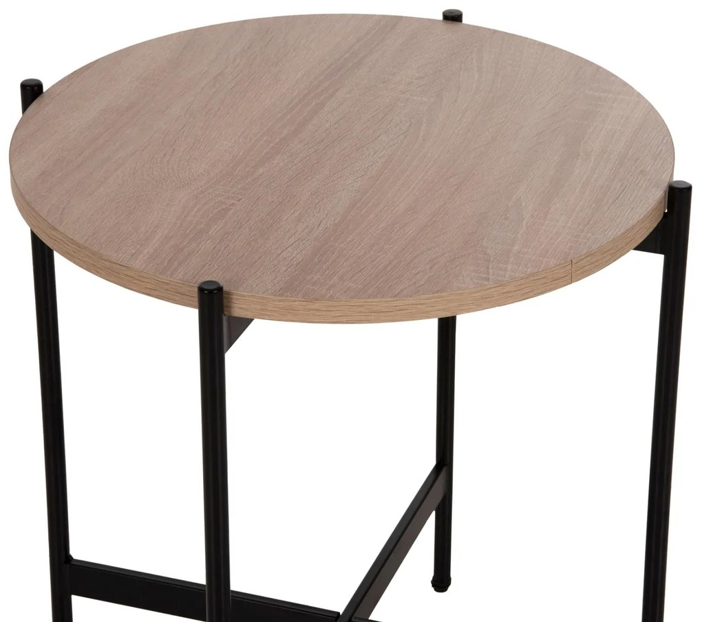 Τραπεζάκι σαλονιού C9589.03 MDF Σονόμα και Μαύρη Μεταλλική Βάση Φ50x55Υεκ. 50x50x55 εκ.