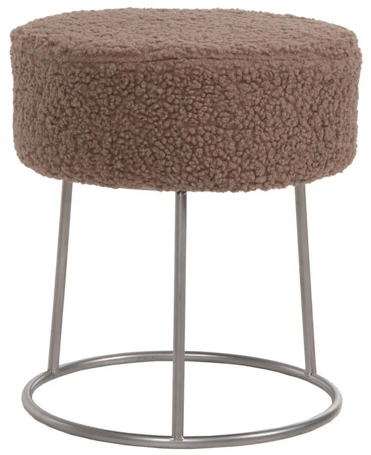 Σκαμπό Karlo HM8411.25 Φ35x41cm Με Ασημί Βάση &amp; Μπουκλέ Ύφασμα Light Brown Metal, Fabric