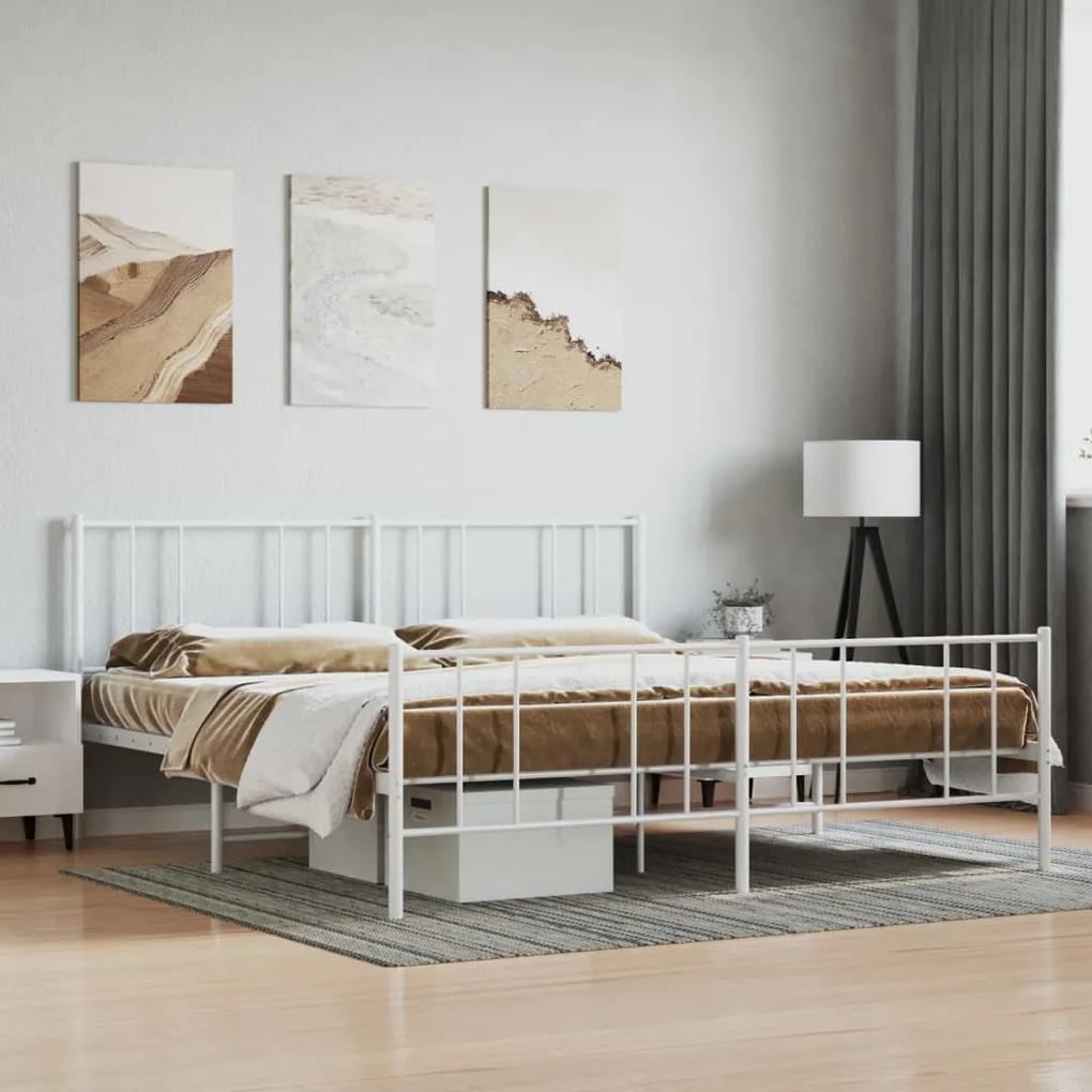 Πλαίσιο Κρεβατιού με Κεφαλάρι&amp;Ποδαρικό Λευκό 193x203εκ. Μέταλλο