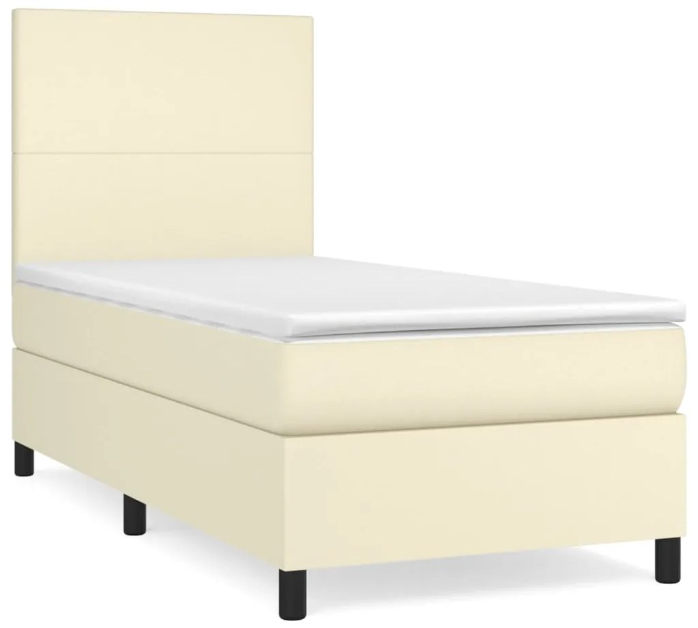 vidaXL Κρεβάτι Boxspring με Στρώμα Κρεμ 90x200 εκ. από Συνθετικό Δέρμα