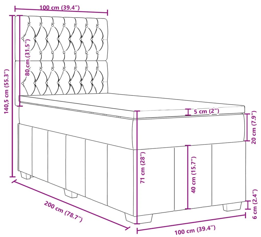 Κρεβάτι Boxspring με Στρώμα Σκούρο Καφέ 100x200 εκ. Υφασμάτινο - Καφέ