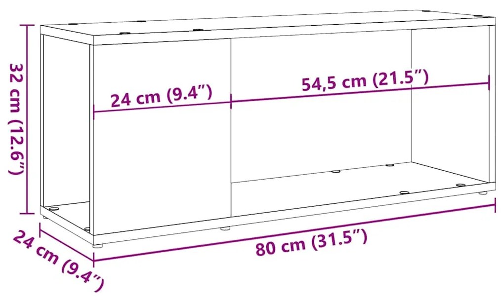 ντουλάπι τηλεόρασης Παλιό ξύλο 80x24x32cm Κατασκευασμένο ξύλο - Καφέ