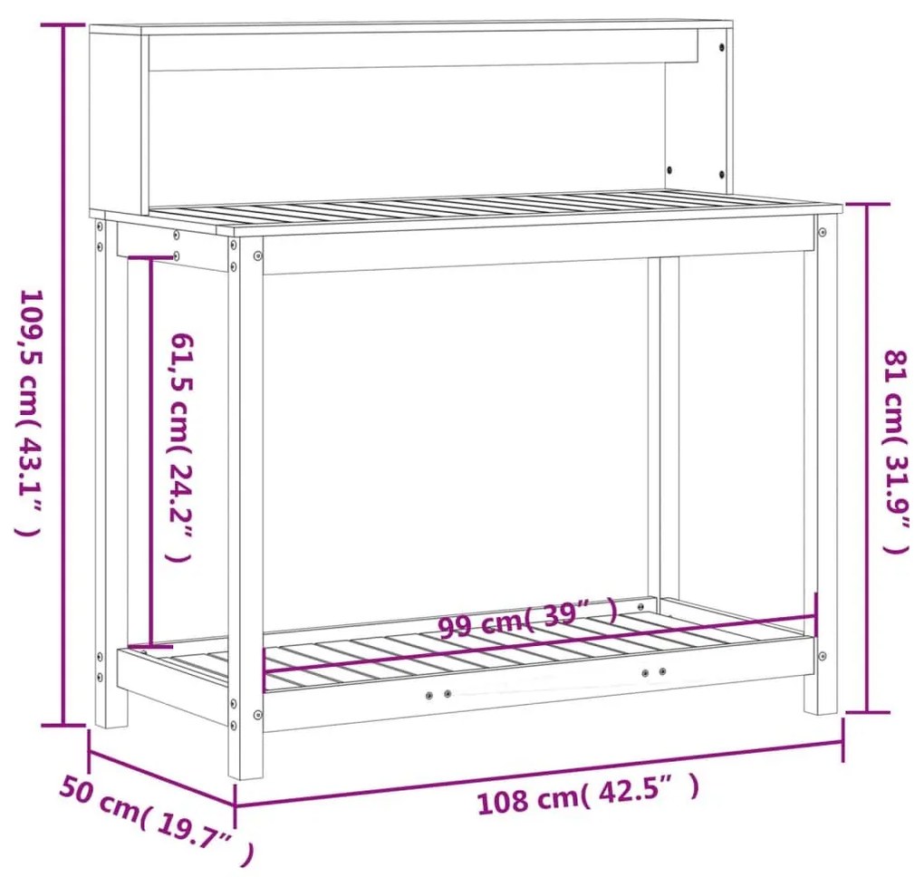 Τραπέζι Κηπουρικής με Ράφια 108x50x109,5 εκ. Μασίφ Ψευδότσουγκα - Καφέ