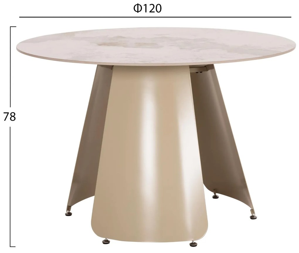 Τραπέζι Τραπεζαρίας SEDAR Στρογγυλό Κεραμικό Τop και Κρέμ Μεταλλικά πόδια Φ120x78Υεκ. 120x120x78 εκ.