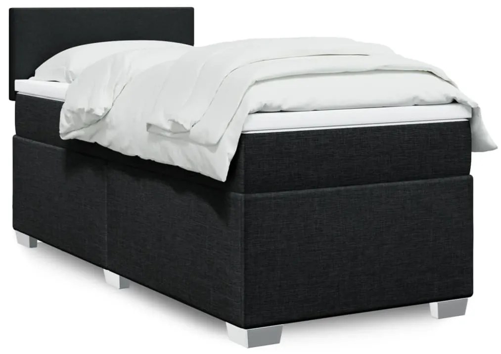 vidaXL Κρεβάτι Boxspring με Στρώμα Μαύρο 100 x 200 εκ. Υφασμάτινο