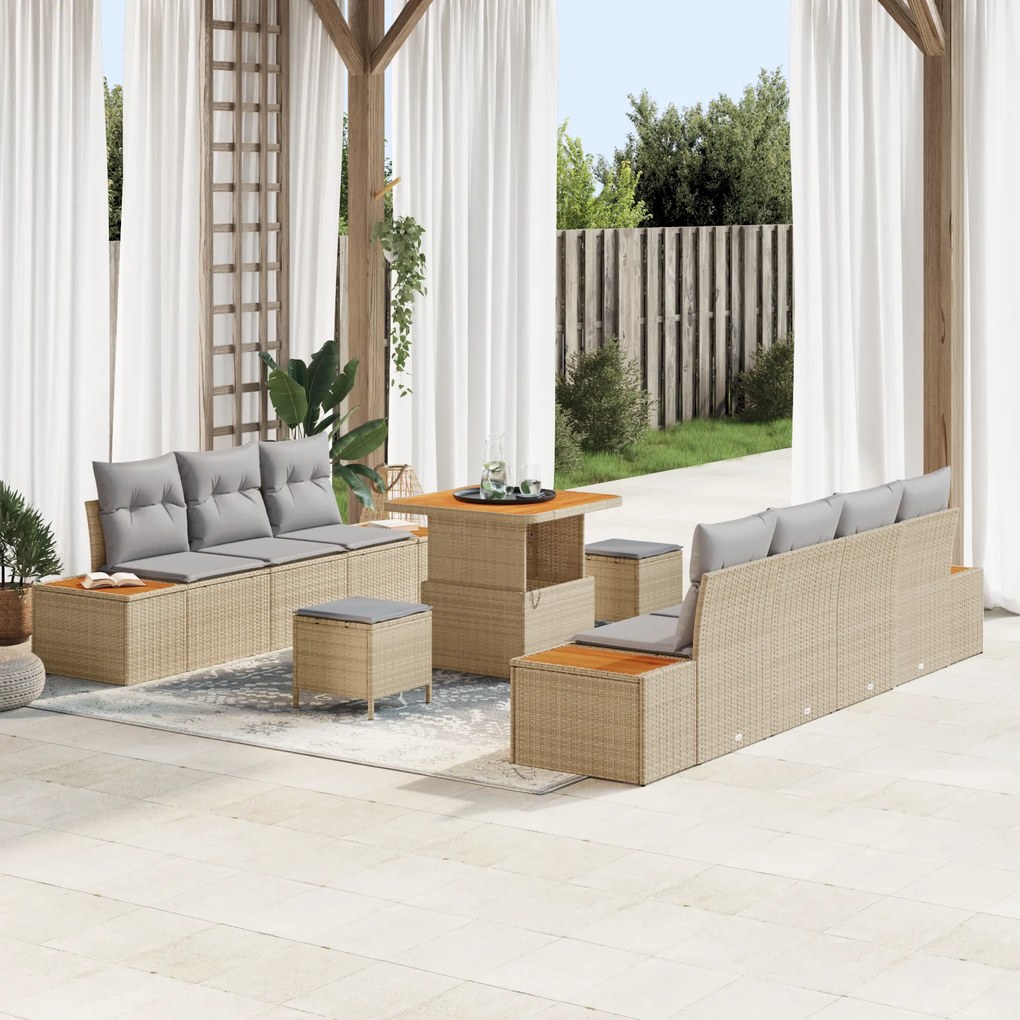 vidaXL Σετ Καναπέ Κήπου 10 pcs Μπεζ, Ανοιχτό Γκρι 80 x 80 x 71 cm