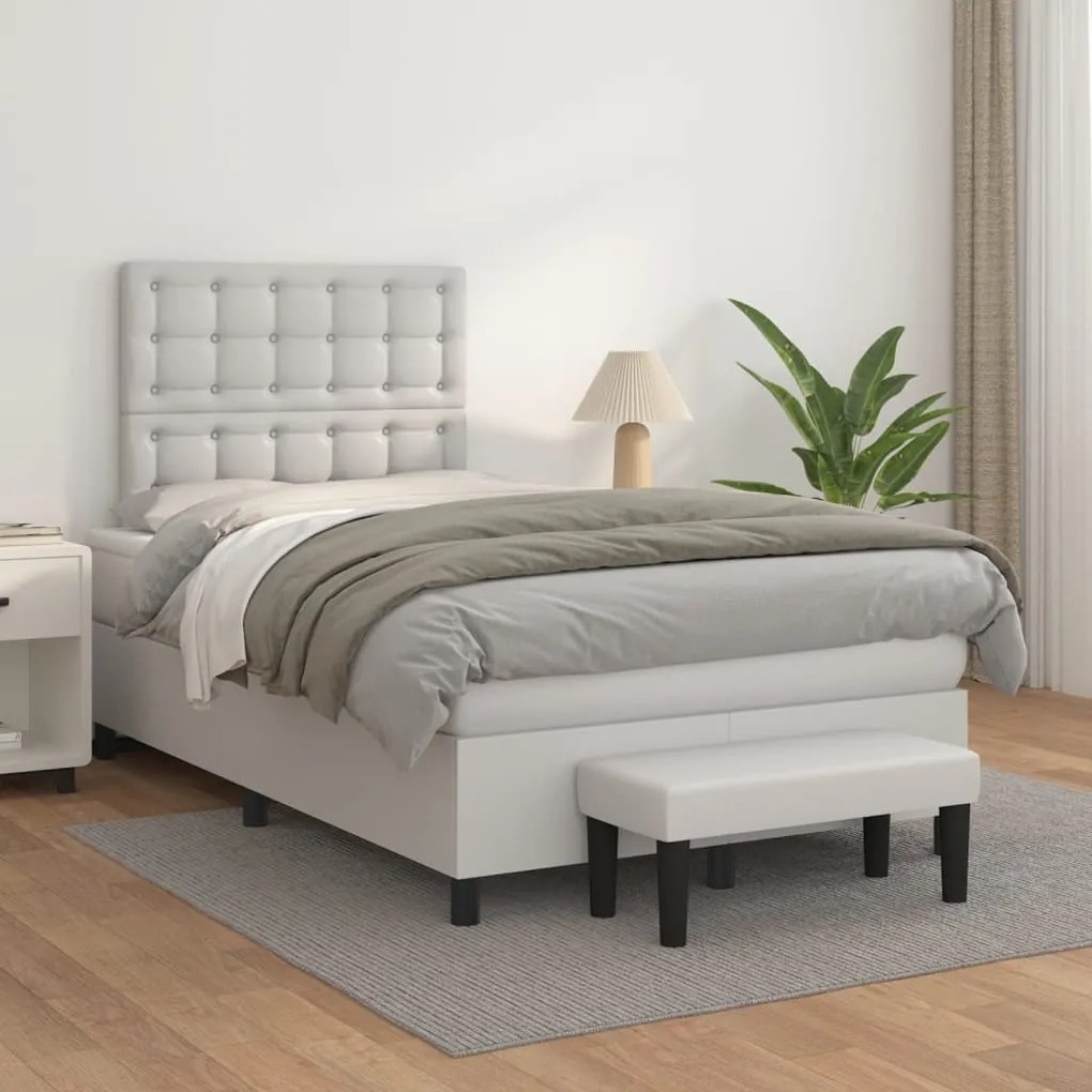 vidaXL Κρεβάτι Boxspring με Στρώμα Λευκό 120x200εκ.από Συνθετικό Δέρμα