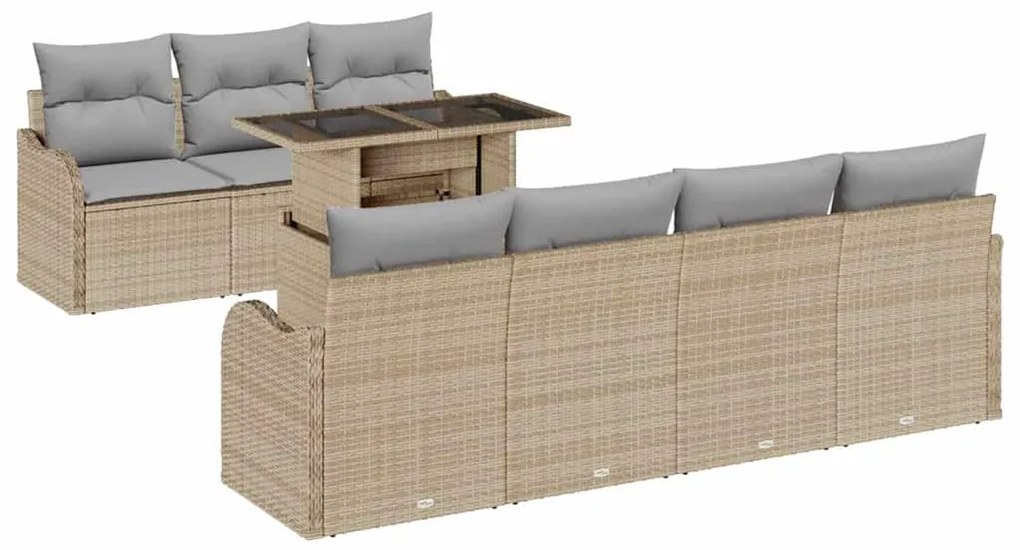 vidaXL Σετ Καναπέ Κήπου με μαξιλάρι 8 pcs Μπεζ Πολυ ράταν