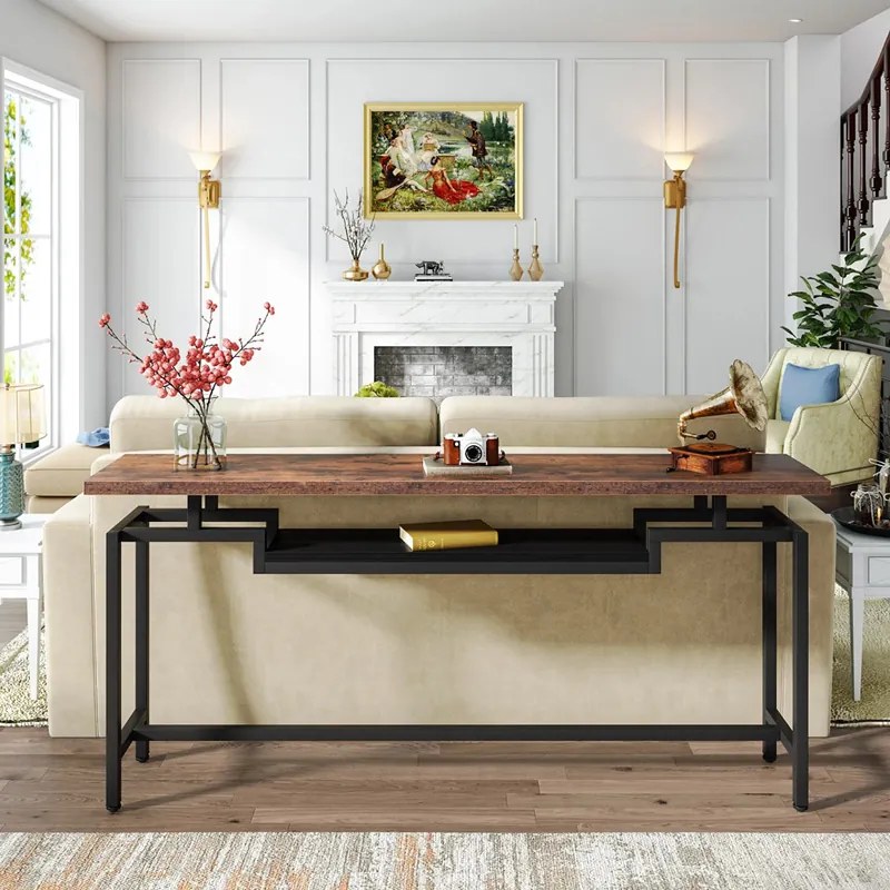 Κονσόλα Onole pakoworld σε καρυδί - μαύρο μέταλλο 180x35x82εκ (1 τεμάχια)
