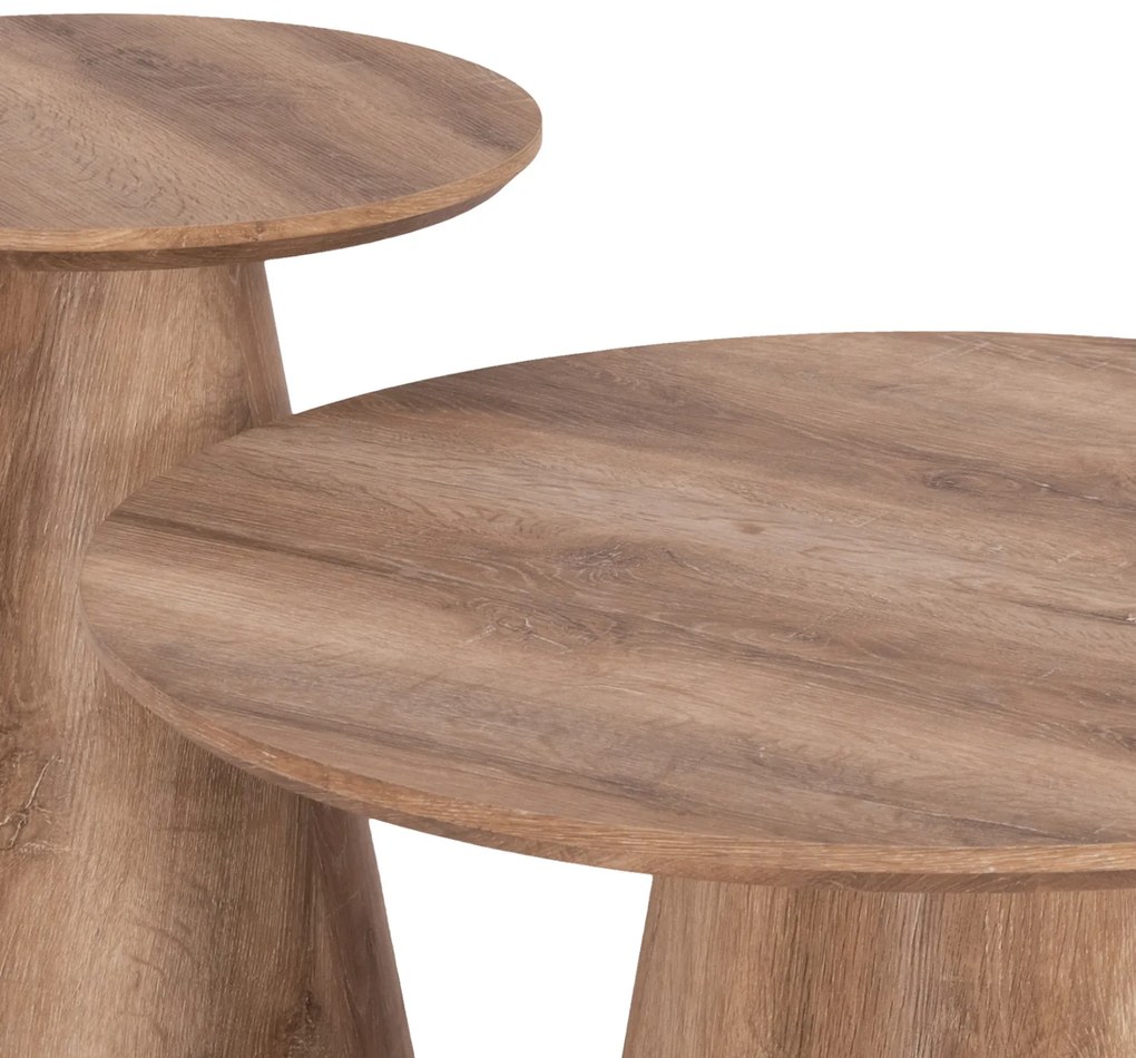 ΣΕΤ 2ΤΜΧ ΤΡΑΠΕΖΙΑ ΣΑΛΟΝΙΟΥ KARAN HM21085 MDF ΦΥΣΙΚΟ ΞΥΛΟΥ Φ80εκ &amp; Φ45εκ