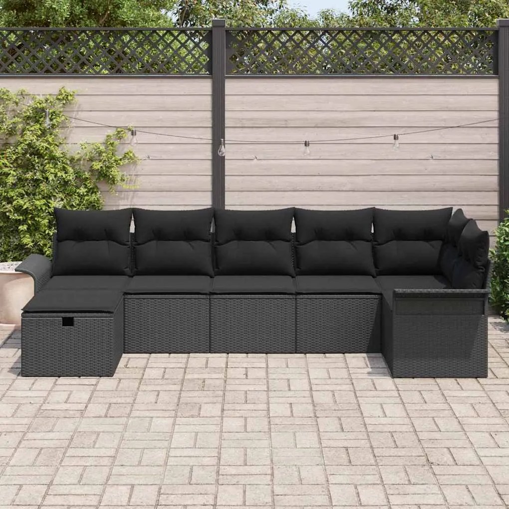 vidaXL Σετ Καναπέ Κήπου 7 pcs Μαύρο 297.5 x 132.5 x 85 εκ. Πολυ ράταν