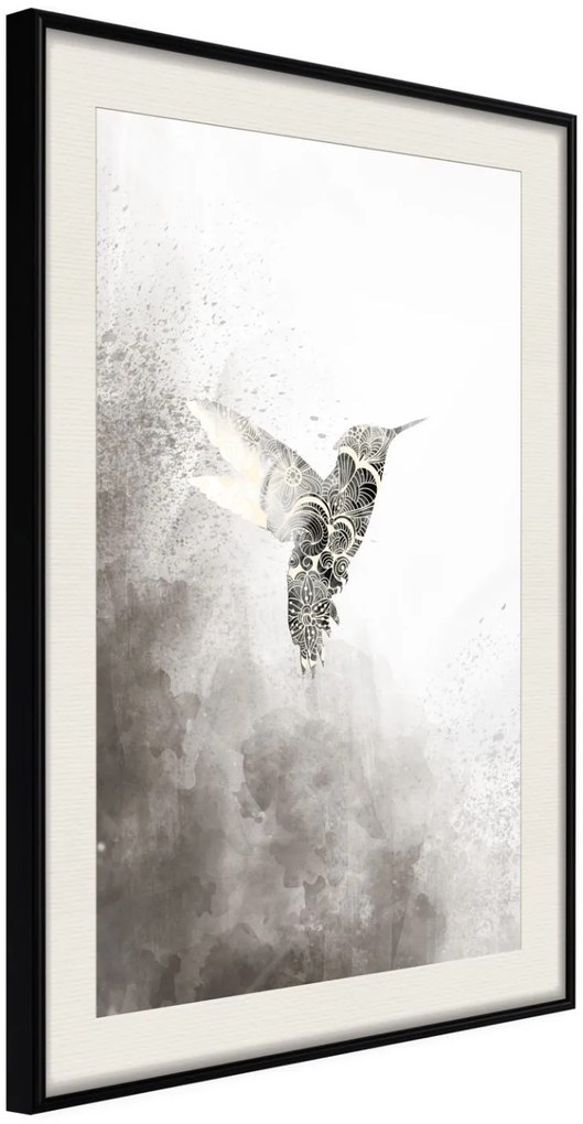 Αφίσα - Hummingbird in Shades of Grey - 20x30 - Μαύρο - Με πασπαρτού