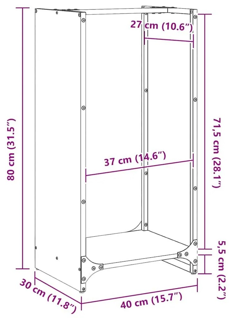 Ράφι για καυσόξυλα 40x30x80 cm Ατσάλι σκληρυθέν στον αέρα - Ασήμι