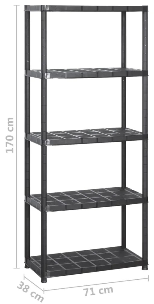vidaXL Ραφιέρα Αποθήκευσης 5 Επιπέδων Μαύρη 213x38x170 εκ. Πλαστική