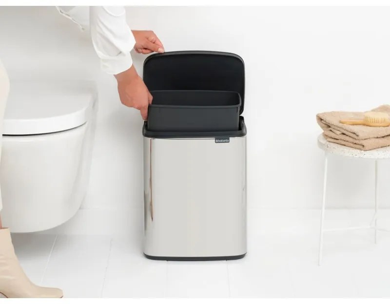 Κάδος απορριμμάτων Brabantia Bo Small 12L, Αθόρυβο και ομαλό άνοιγμα, Αντιολισθητική βάση, Inox