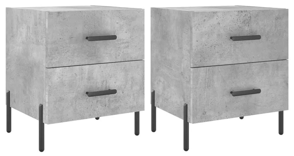 vidaXL Κομοδίνα 2 τεμ. Γκρι Σκυροδεμ. 40 x 35 x 47,5 εκ. Επεξεργ. Ξύλο