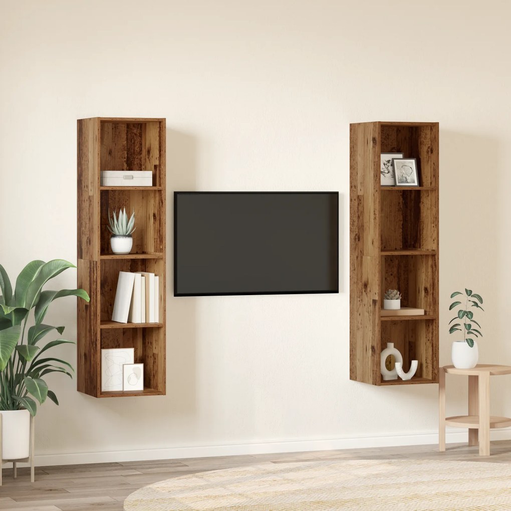 vidaXL Σετ επίπλου τηλεόρασης Επιτοίχιο 2 pcs Καφέ 37 x 37 x 142.5 εκ