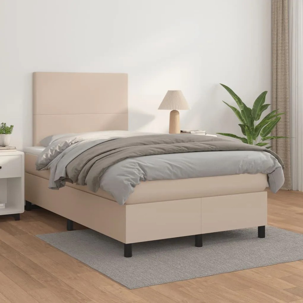 vidaXL Κρεβάτι Boxspring με Στρώμα Καπουτσίνο 120x190εκ.από Συνθ.Δέρμα