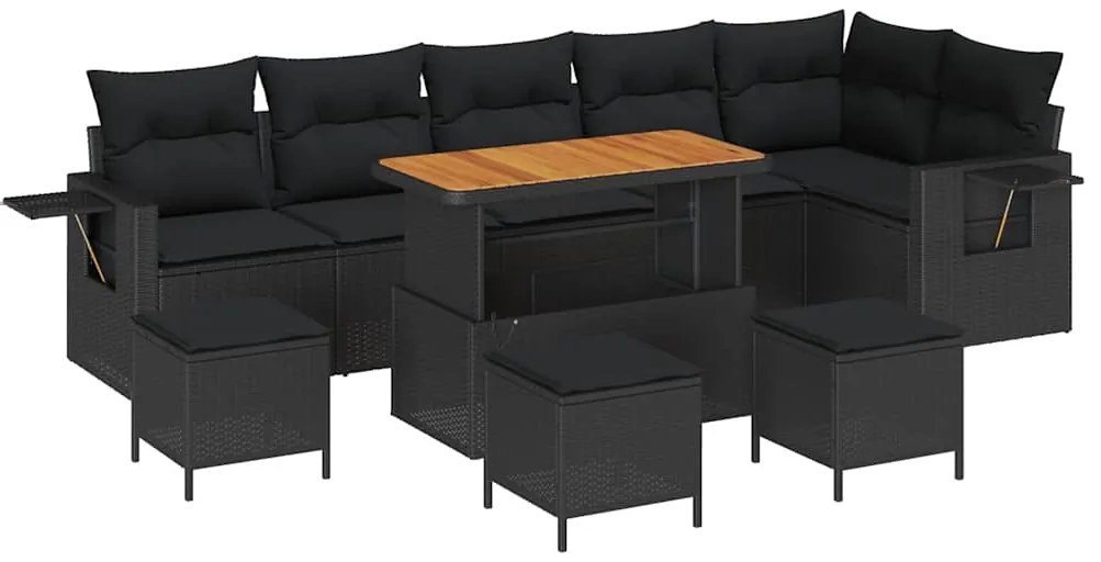 vidaXL Σετ Καναπέ Κήπου Ρυθμιζόμενο ύψος 10 pcs Μαύρο συνθετικό ρατάν