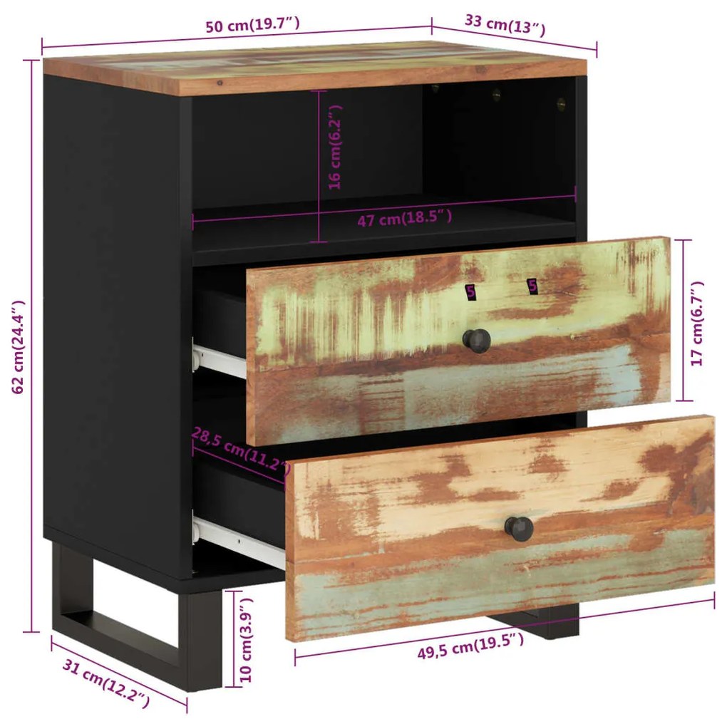 Κομοδίνο 50 x 33 x 62 εκ. Μασίφ Ανακυκλωμένο Ξύλο &amp; Επεξ. Ξύλο - Πολύχρωμο